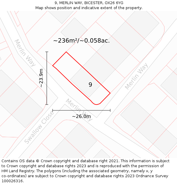 9, MERLIN WAY, BICESTER, OX26 6YG: Plot and title map