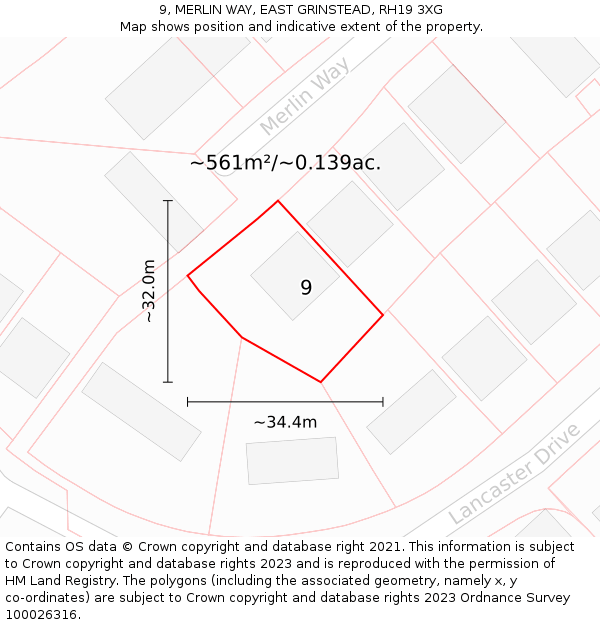 9, MERLIN WAY, EAST GRINSTEAD, RH19 3XG: Plot and title map