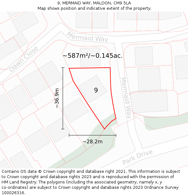 9, MERMAID WAY, MALDON, CM9 5LA: Plot and title map