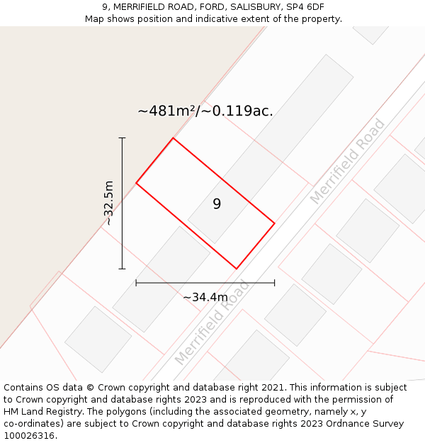 9, MERRIFIELD ROAD, FORD, SALISBURY, SP4 6DF: Plot and title map