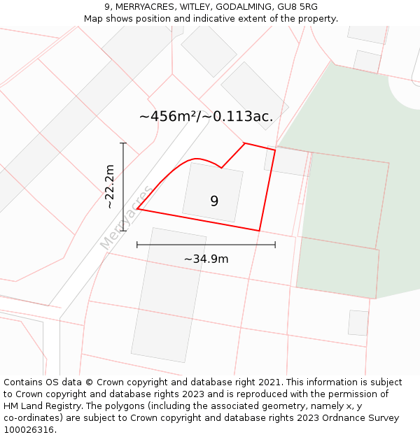 9, MERRYACRES, WITLEY, GODALMING, GU8 5RG: Plot and title map