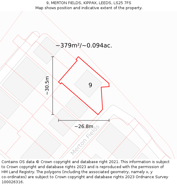 9, MERTON FIELDS, KIPPAX, LEEDS, LS25 7FS: Plot and title map