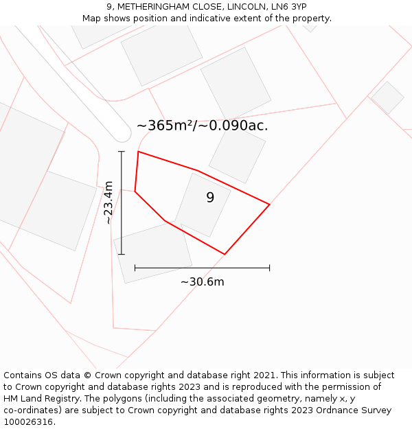 9, METHERINGHAM CLOSE, LINCOLN, LN6 3YP: Plot and title map