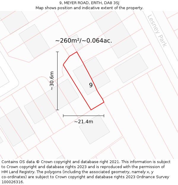 9, MEYER ROAD, ERITH, DA8 3SJ: Plot and title map