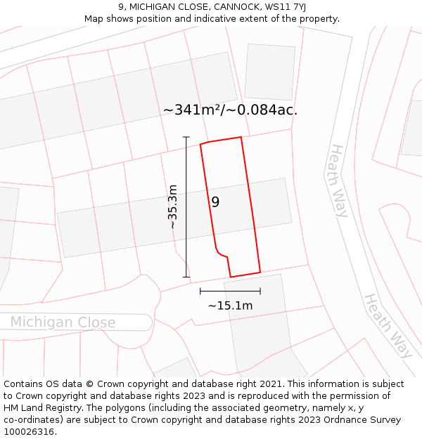 9, MICHIGAN CLOSE, CANNOCK, WS11 7YJ: Plot and title map