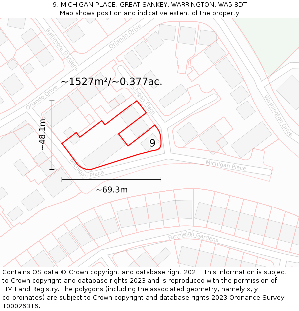 9, MICHIGAN PLACE, GREAT SANKEY, WARRINGTON, WA5 8DT: Plot and title map