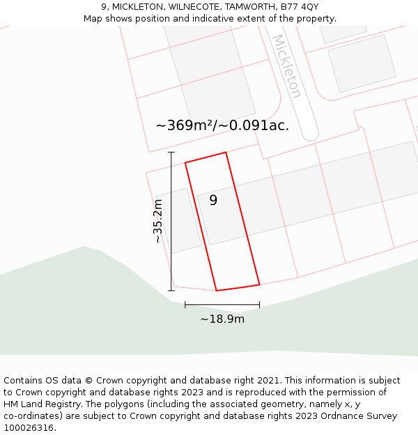 9, MICKLETON, WILNECOTE, TAMWORTH, B77 4QY: Plot and title map