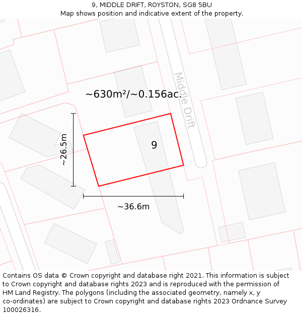 9, MIDDLE DRIFT, ROYSTON, SG8 5BU: Plot and title map
