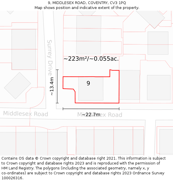 9, MIDDLESEX ROAD, COVENTRY, CV3 1PQ: Plot and title map