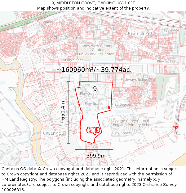 9, MIDDLETON GROVE, BARKING, IG11 0FT: Plot and title map