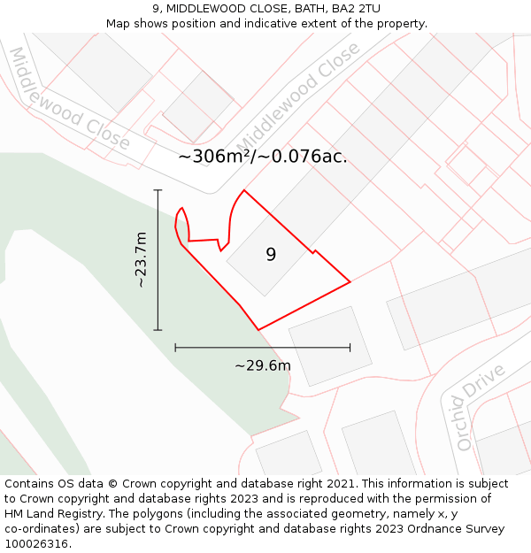 9, MIDDLEWOOD CLOSE, BATH, BA2 2TU: Plot and title map