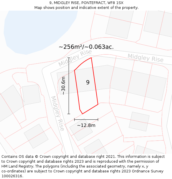 9, MIDGLEY RISE, PONTEFRACT, WF8 1SX: Plot and title map