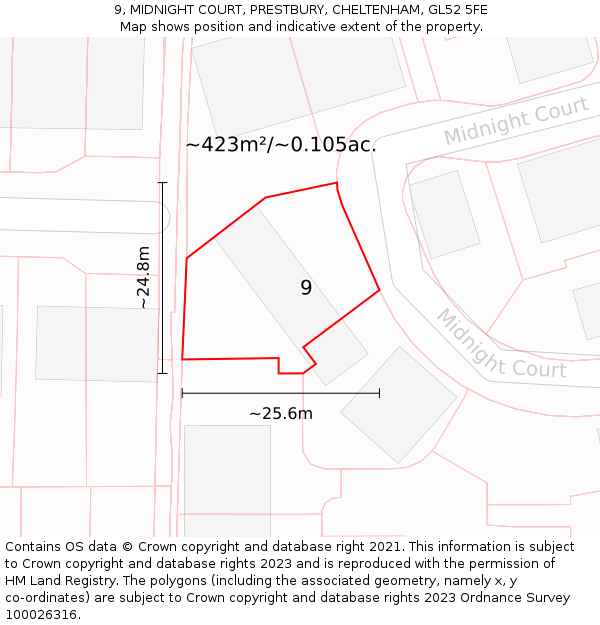 9, MIDNIGHT COURT, PRESTBURY, CHELTENHAM, GL52 5FE: Plot and title map