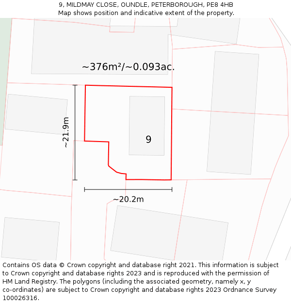 9, MILDMAY CLOSE, OUNDLE, PETERBOROUGH, PE8 4HB: Plot and title map