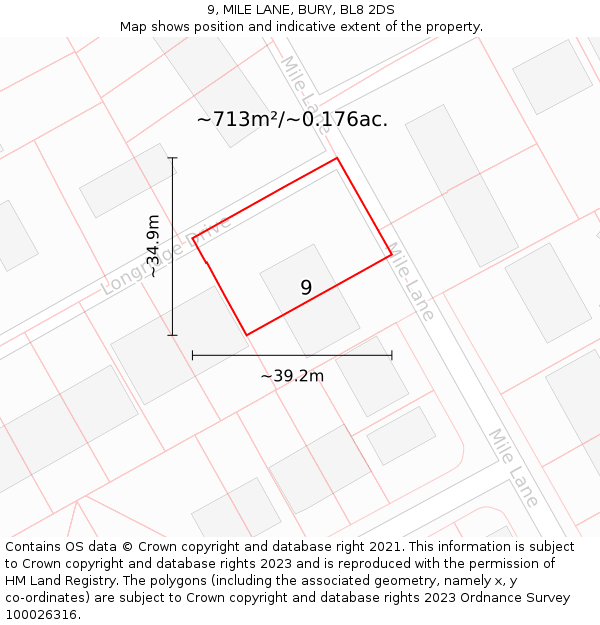 9, MILE LANE, BURY, BL8 2DS: Plot and title map