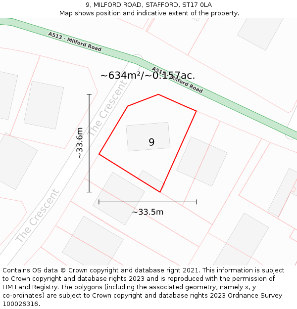 9, MILFORD ROAD, STAFFORD, ST17 0LA: Plot and title map