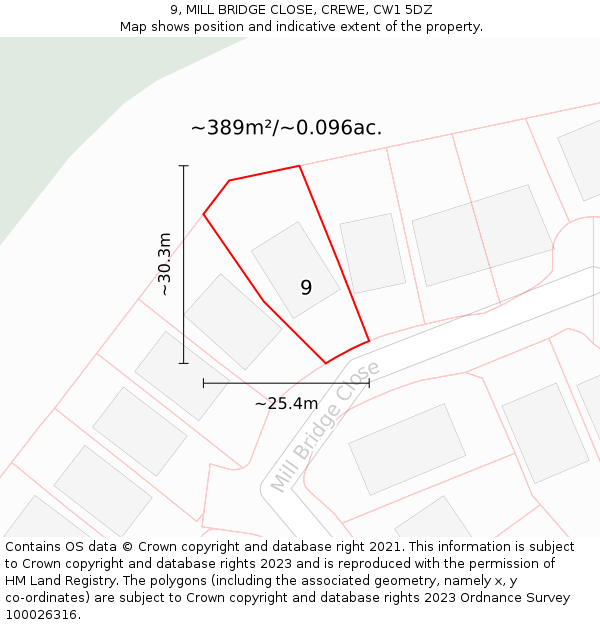 9, MILL BRIDGE CLOSE, CREWE, CW1 5DZ: Plot and title map