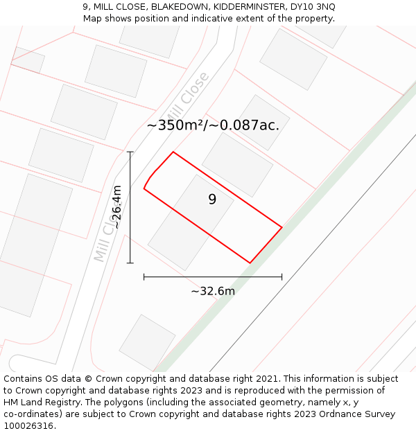 9, MILL CLOSE, BLAKEDOWN, KIDDERMINSTER, DY10 3NQ: Plot and title map