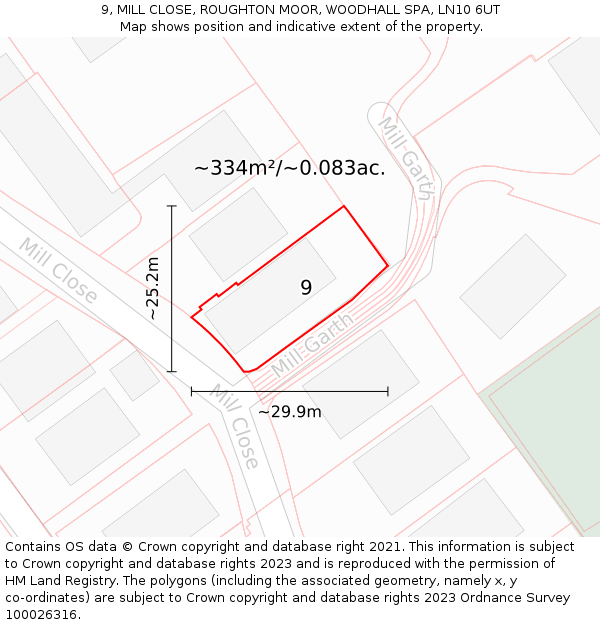 9, MILL CLOSE, ROUGHTON MOOR, WOODHALL SPA, LN10 6UT: Plot and title map