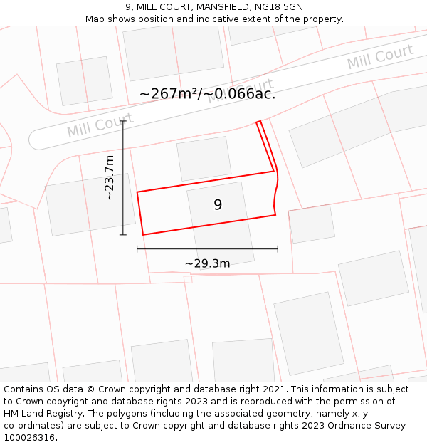 9, MILL COURT, MANSFIELD, NG18 5GN: Plot and title map