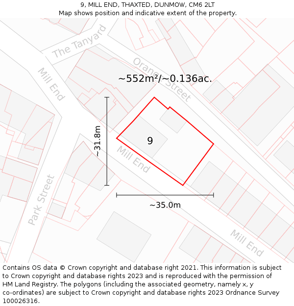 9, MILL END, THAXTED, DUNMOW, CM6 2LT: Plot and title map