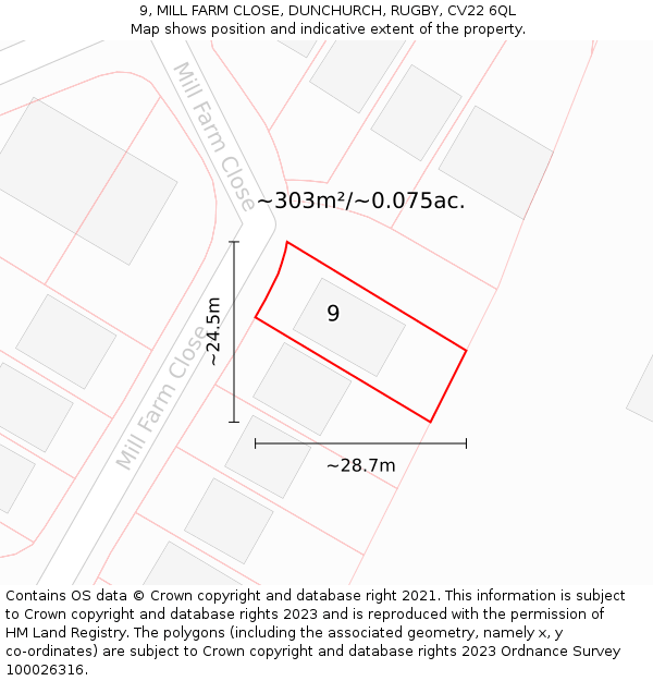 9, MILL FARM CLOSE, DUNCHURCH, RUGBY, CV22 6QL: Plot and title map
