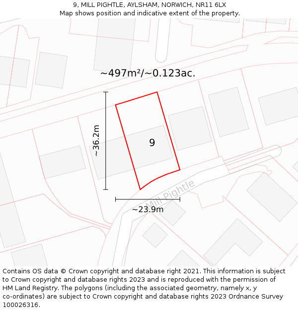 9, MILL PIGHTLE, AYLSHAM, NORWICH, NR11 6LX: Plot and title map