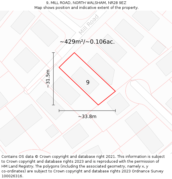9, MILL ROAD, NORTH WALSHAM, NR28 9EZ: Plot and title map