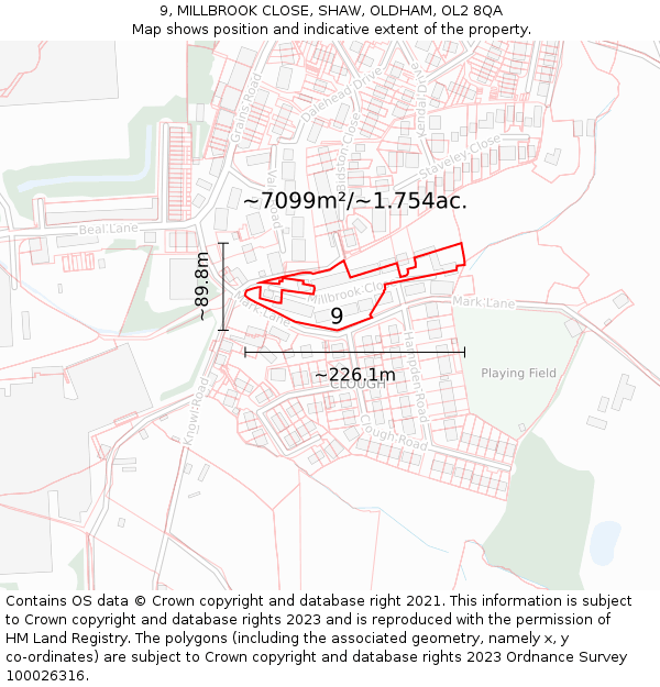 9, MILLBROOK CLOSE, SHAW, OLDHAM, OL2 8QA: Plot and title map
