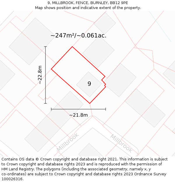 9, MILLBROOK, FENCE, BURNLEY, BB12 9PE: Plot and title map