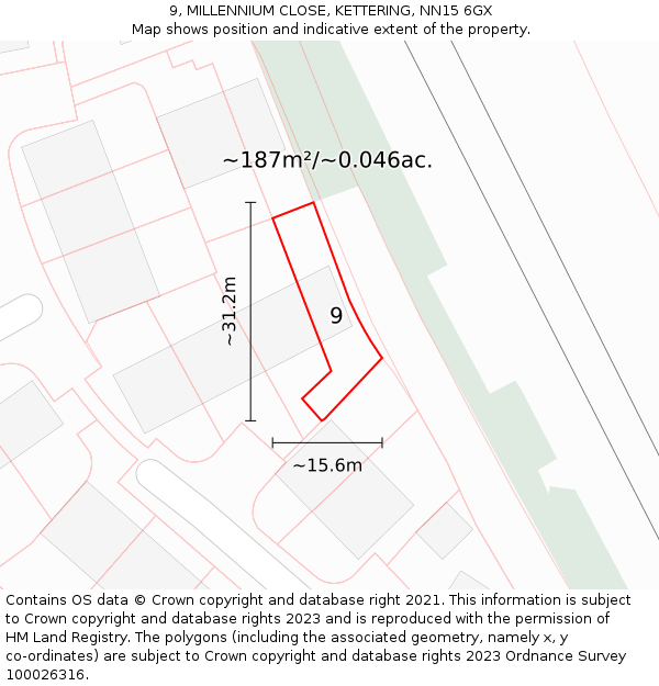 9, MILLENNIUM CLOSE, KETTERING, NN15 6GX: Plot and title map