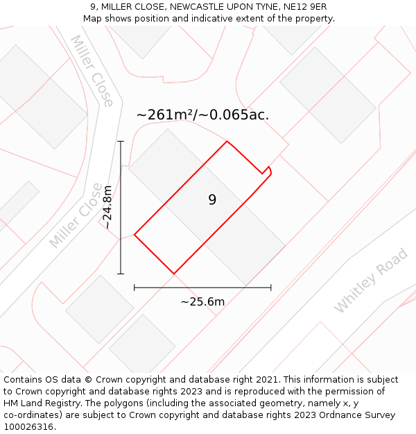 9, MILLER CLOSE, NEWCASTLE UPON TYNE, NE12 9ER: Plot and title map