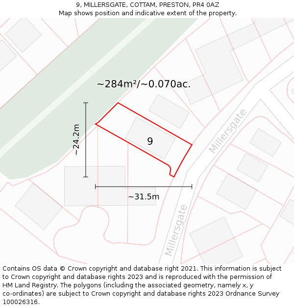 9, MILLERSGATE, COTTAM, PRESTON, PR4 0AZ: Plot and title map