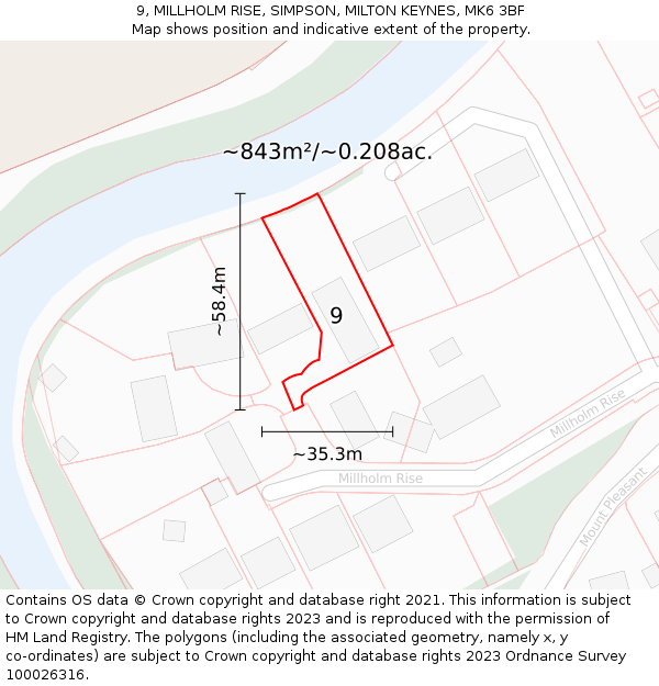 9, MILLHOLM RISE, SIMPSON, MILTON KEYNES, MK6 3BF: Plot and title map