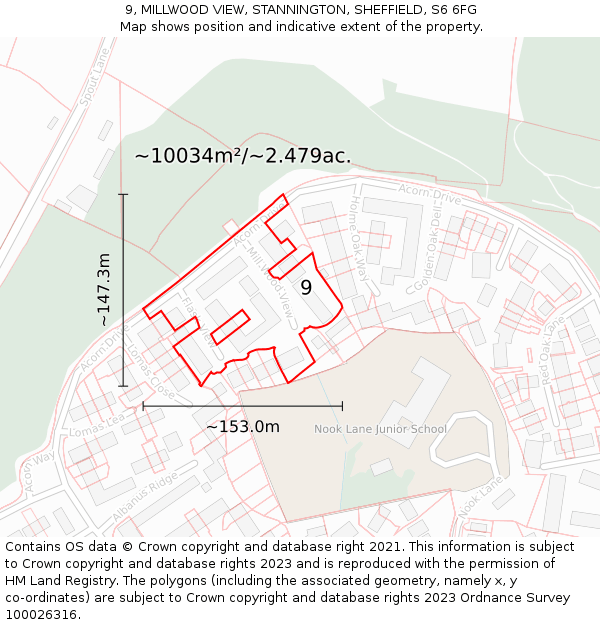 9, MILLWOOD VIEW, STANNINGTON, SHEFFIELD, S6 6FG: Plot and title map