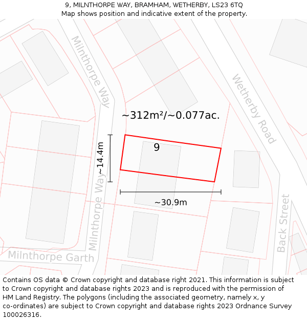 9, MILNTHORPE WAY, BRAMHAM, WETHERBY, LS23 6TQ: Plot and title map