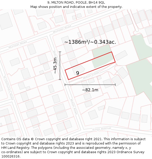 9, MILTON ROAD, POOLE, BH14 9QL: Plot and title map