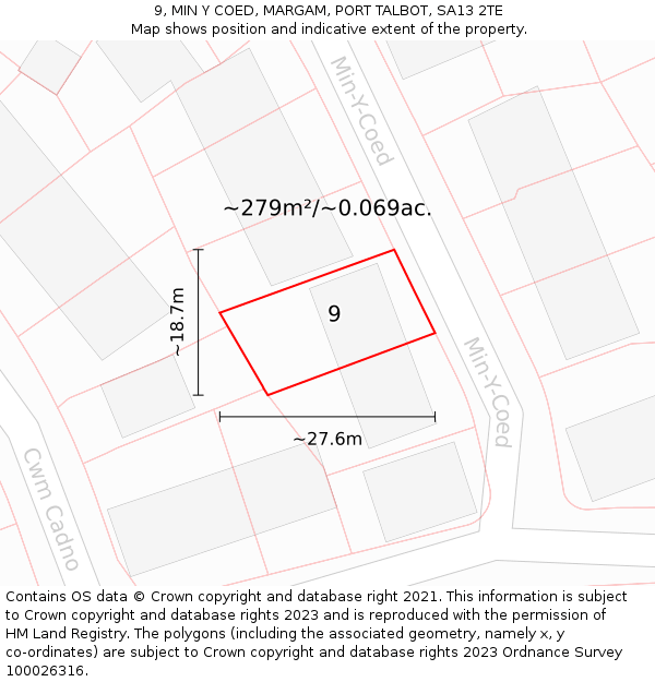 9, MIN Y COED, MARGAM, PORT TALBOT, SA13 2TE: Plot and title map