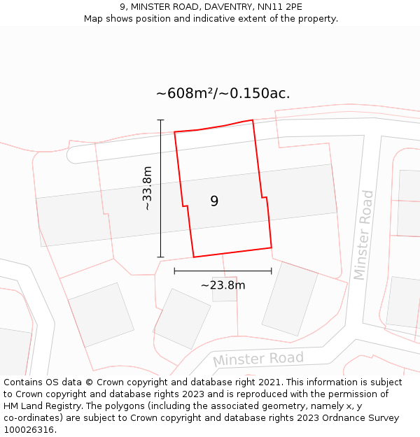 9, MINSTER ROAD, DAVENTRY, NN11 2PE: Plot and title map