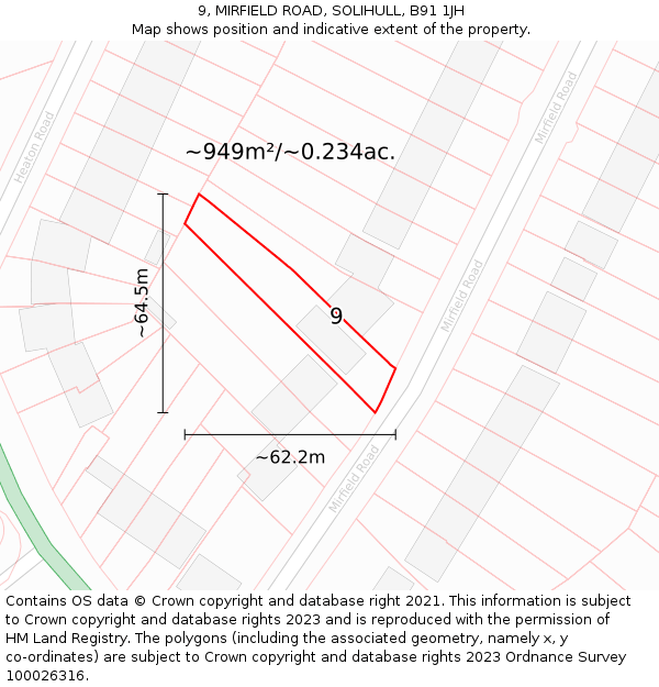 9, MIRFIELD ROAD, SOLIHULL, B91 1JH: Plot and title map