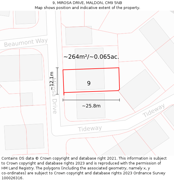9, MIROSA DRIVE, MALDON, CM9 5NB: Plot and title map