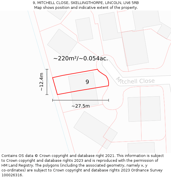 9, MITCHELL CLOSE, SKELLINGTHORPE, LINCOLN, LN6 5RB: Plot and title map
