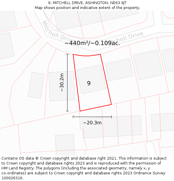 9, MITCHELL DRIVE, ASHINGTON, NE63 9JT: Plot and title map