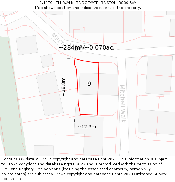 9, MITCHELL WALK, BRIDGEYATE, BRISTOL, BS30 5XY: Plot and title map