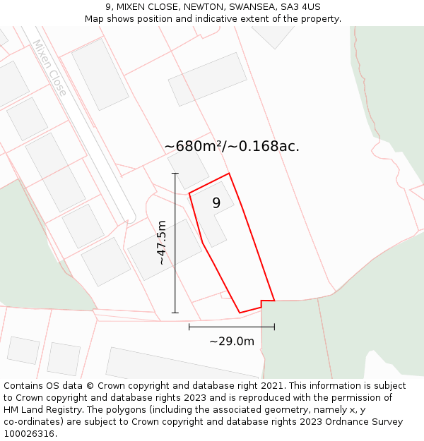 9, MIXEN CLOSE, NEWTON, SWANSEA, SA3 4US: Plot and title map