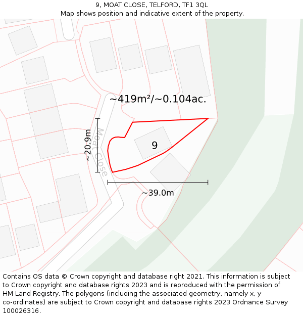9, MOAT CLOSE, TELFORD, TF1 3QL: Plot and title map
