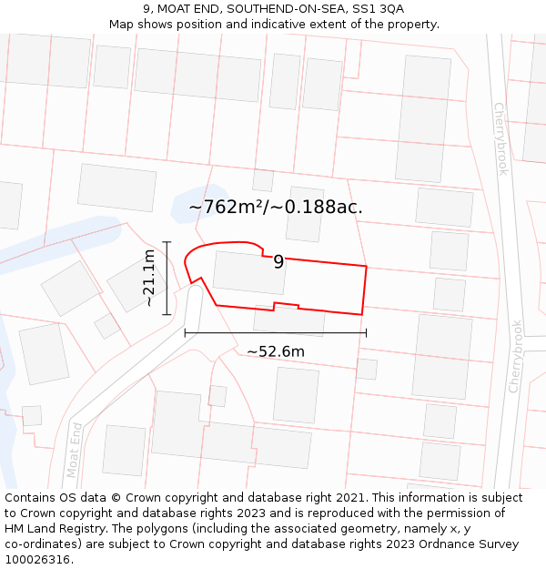 9, MOAT END, SOUTHEND-ON-SEA, SS1 3QA: Plot and title map
