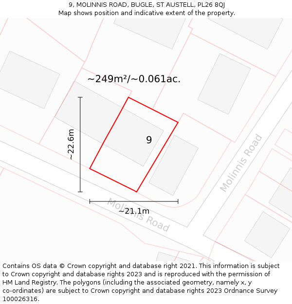 9, MOLINNIS ROAD, BUGLE, ST AUSTELL, PL26 8QJ: Plot and title map