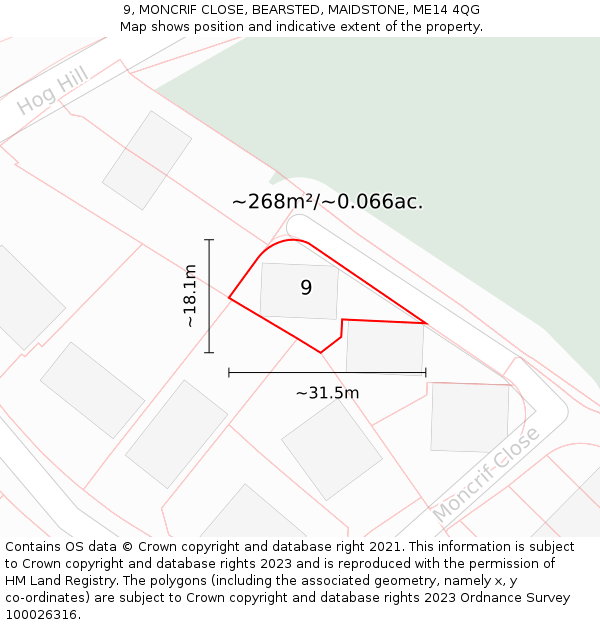 9, MONCRIF CLOSE, BEARSTED, MAIDSTONE, ME14 4QG: Plot and title map