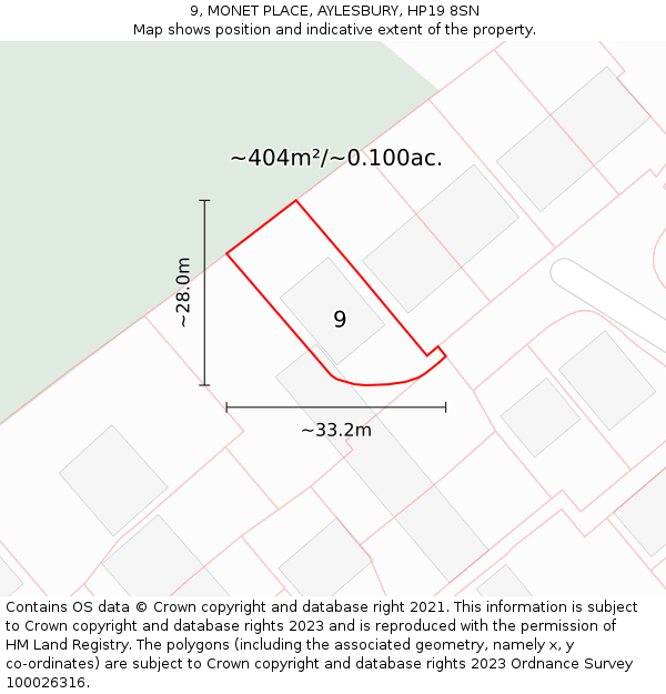9, MONET PLACE, AYLESBURY, HP19 8SN: Plot and title map